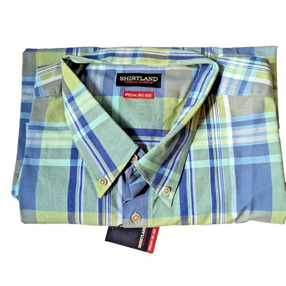 Shirtland Other - NWT SHIRTLAND Men's Shirt Short Sleeve Plaid 100% Cotton PLUS Size 4XL (…